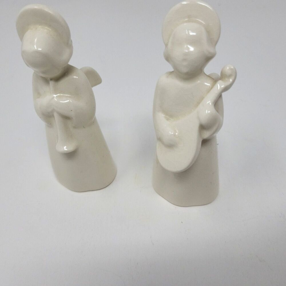 Vintage Royal Copenhagen Choir Angel Figurines w/Horn Guitar Denmark Christmas 2